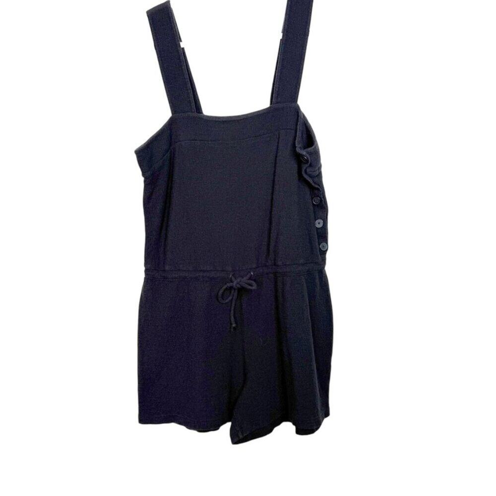 Madewell Side Button Drawstring‎ Romper Women L Black Cotton Lightweight Summer